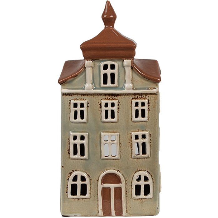 Clayre & Eef 6CE1881 Portavelas Casa Cerámica Verde Marrón 12x9x25 cm