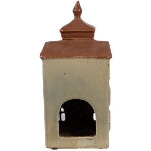 Clayre & Eef 6CE1881 Portavelas Casa Cerámica Verde Marrón 12x9x25 cm