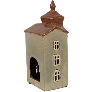 Clayre & Eef 6CE1881 Portavelas Casa Cerámica Verde Marrón 12x9x25 cm