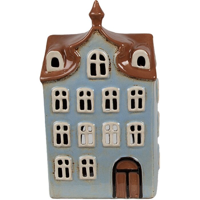 Clayre & Eef 6CE1882 Portavelas Casa Estilo Campestre Azul Marrón 13x9x22 cm