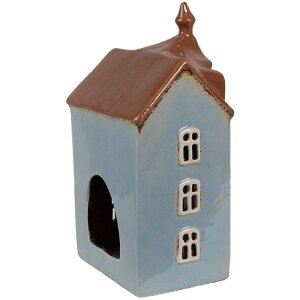 Clayre & Eef 6CE1882 Portavelas Casa Estilo Campestre Azul Marrón 13x9x22 cm