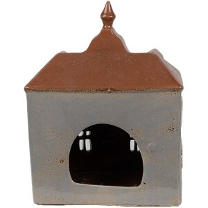 Clayre & Eef 6CE1883 Portavelas Casa Cerámica Gris Marrón 16x9x20 cm