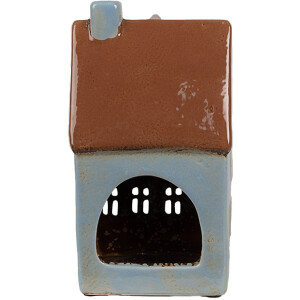Clayre & Eef 6CE1884 Portavelas Casa Cerámica Azul Marrón 11x8x20 cm
