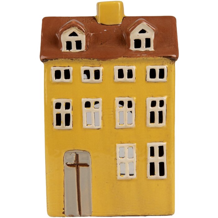 Clayre & Eef 6CE1885 Portavelas Casa Cerámica Amarillo 12x8x18 cm Estilo Campestre
