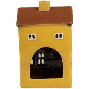 Clayre & Eef 6CE1885 Portavelas Casa Cerámica Amarillo 12x8x18 cm Estilo Campestre
