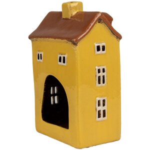 Clayre & Eef 6CE1885 Portavelas Casa Cerámica Amarillo 12x8x18 cm Estilo Campestre