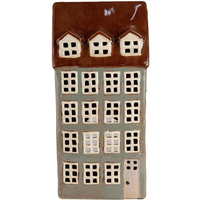 Clayre & Eef 6CE1886 Portavelas Casa Cerámica Gris Marrón 15x11x30 cm