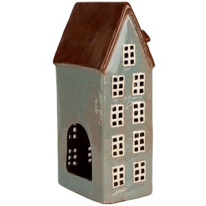 Clayre & Eef 6CE1886 Portavelas Casa Cerámica Gris Marrón 15x11x30 cm