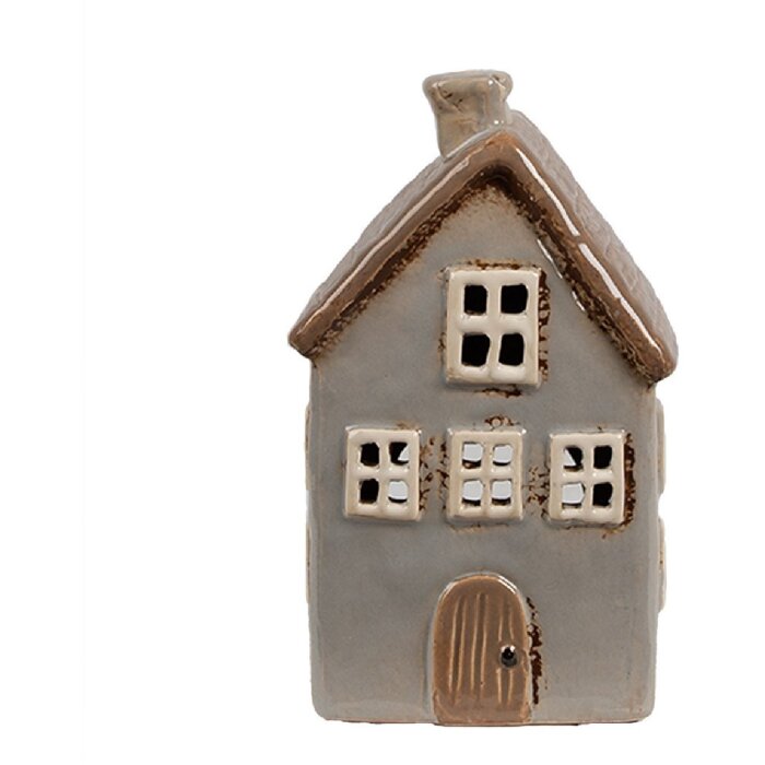 Clayre & Eef 6CE1890 Portavelas Casa Cerámica Gris Marrón 9x9x16 cm