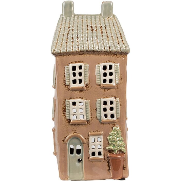 Clayre & Eef 6CE1895 Portavelas Casa Cerámica Marrón Beige 12x9x28 cm