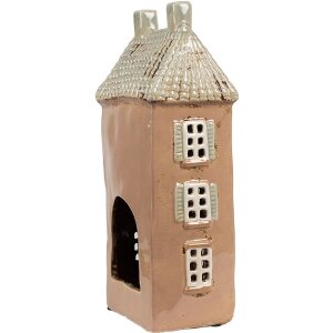 Clayre & Eef 6CE1895 Portavelas Casa Cerámica Marrón Beige 12x9x28 cm