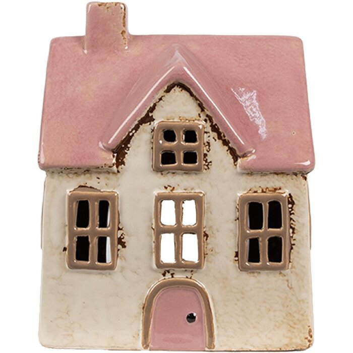 Clayre & Eef 6CE1900 Portavelas Casa Beige Rosa 13x10x16 cm Cerámica