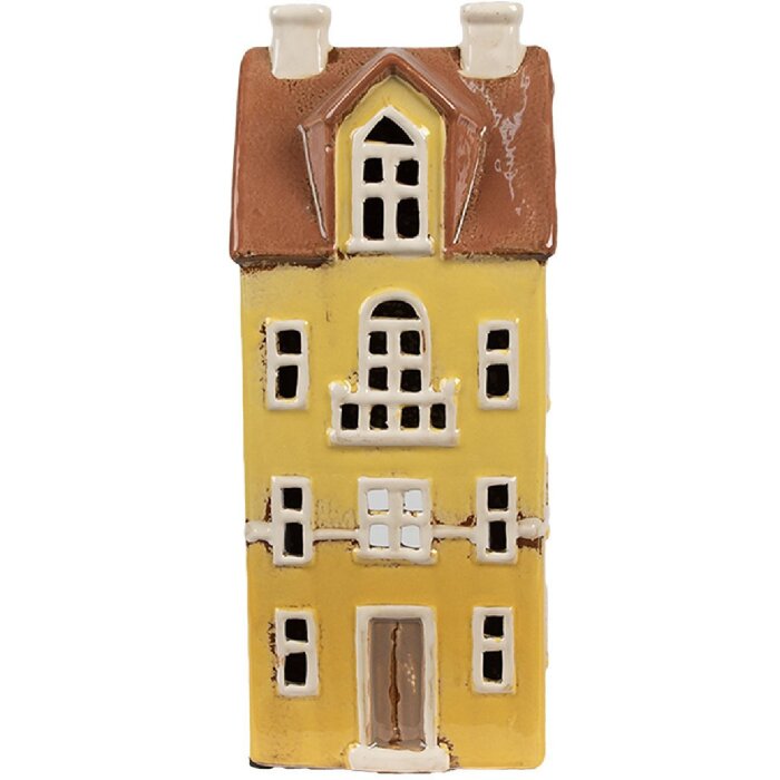 Clayre & Eef 6CE1913 Portavelas Casa Amarillo Marrón Estilo Campestre 11x9x25 cm