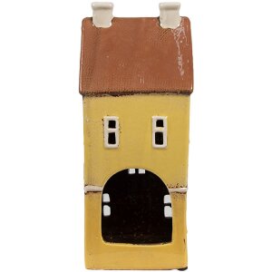 Clayre & Eef 6CE1913 Portavelas Casa Amarillo Marrón Estilo Campestre 11x9x25 cm