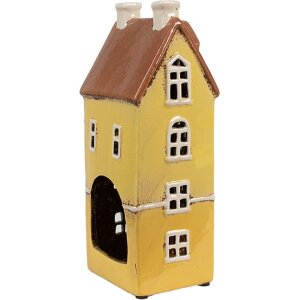 Clayre & Eef 6CE1913 Portavelas Casa Amarillo Marrón Estilo Campestre 11x9x25 cm