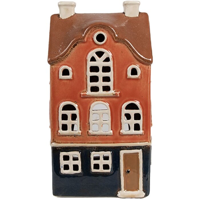 Clayre & Eef 6CE1914 Portavelas Casa Cerámica Naranja Azul 12x9x22 cm