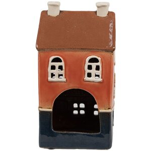 Clayre & Eef 6CE1914 Portavelas Casa Cerámica Naranja Azul 12x9x22 cm