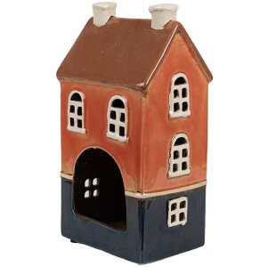 Clayre & Eef 6CE1914 Portavelas Casa Cerámica Naranja Azul 12x9x22 cm