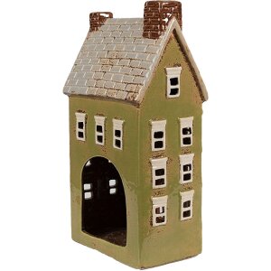 Clayre & Eef 6CE1870 Portavelas Casa Cerámica Verde Beige 14x10x26 cm