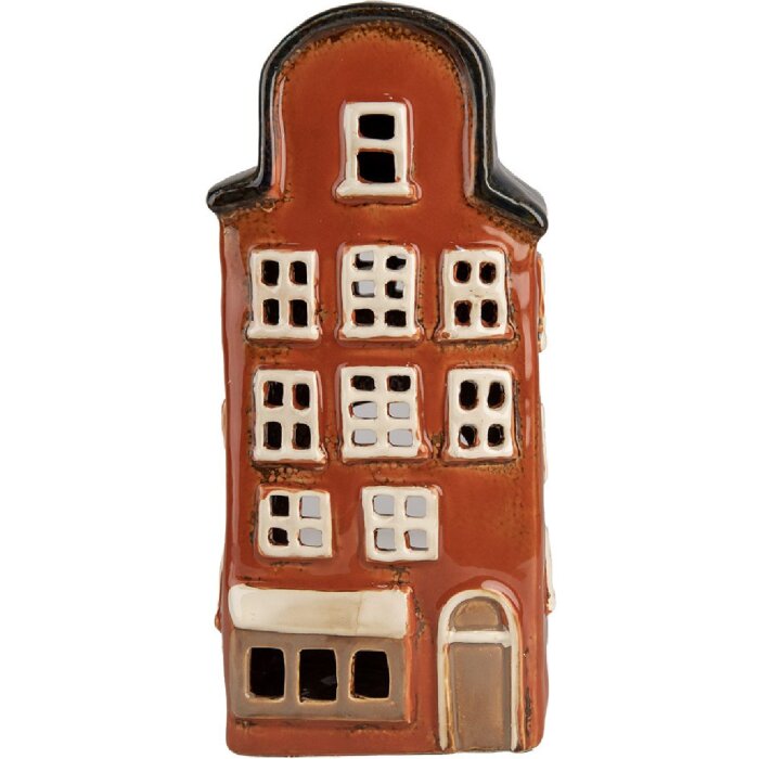 Clayre & Eef 6CE1871 Portavelas Casa Cerámica Rojo 12x9x25 cm Estilo Campestre