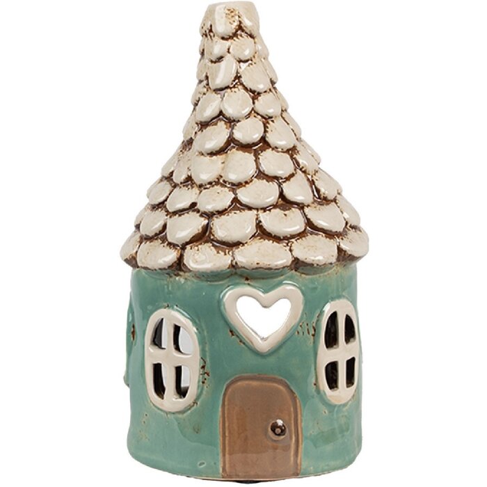 Clayre & Eef 6CE1873 Portavelas Casa Cerámica Verde Ø 11x20 cm Estilo Campestre