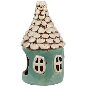 Clayre & Eef 6CE1873 Portavelas Casa Cerámica Verde Ø 11x20 cm Estilo Campestre
