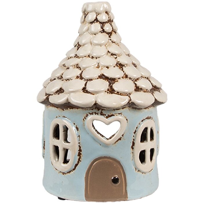 Clayre & Eef 6CE1875 Portavelas Casa Azul Beige Ø11x15 cm