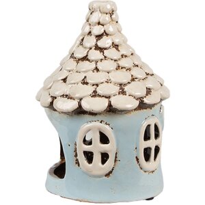 Clayre & Eef 6CE1875 Portavelas Casa Azul Beige Ø11x15 cm