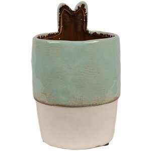 Clayre & Eef 6CE1878 Maceta Cerámica Verde Beige Ø 11x17 cm Estilo Campestre