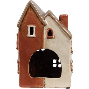 Clayre & Eef 6CE1908 Portavelas Casa Cerámica Beige Naranja 13x8x20 cm