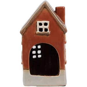 Clayre & Eef 6CE1909 Portavelas Casa Cerámica Naranja Marrón 10x8x18 cm