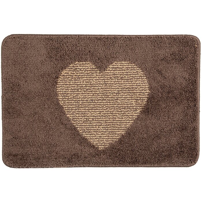 Clayre & Eef BM0007CH Alfombra de Baño Corazón Marrón Beige 58x38 cm