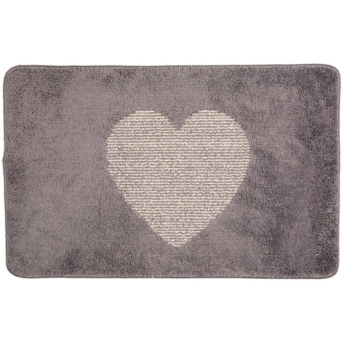 Clayre & Eef BM0008G Alfombra de Baño Corazón Gris 78x48x1 cm