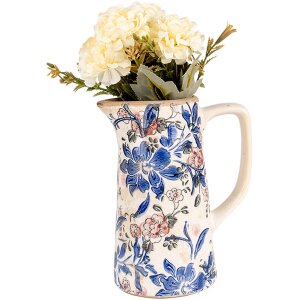 Clayre & Eef 6CE1923M Jarra decorativa motivo floral 16x11x20 cm