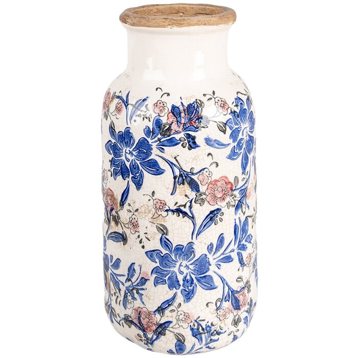 Clayre & Eef 6CE1928L Jarrón Decoración Floral Beige Azul Ø15x32 cm