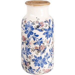 Clayre & Eef 6CE1928L Jarrón Decoración Floral Beige Azul Ø15x32 cm
