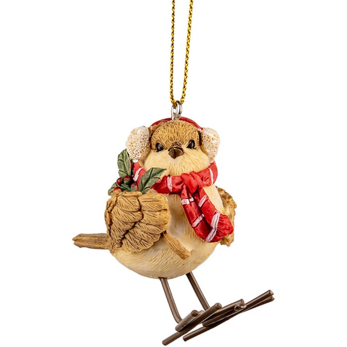 Clayre & Eef 6PR2797GG Percha decorativa pájaro look invierno 5x3x7 cm