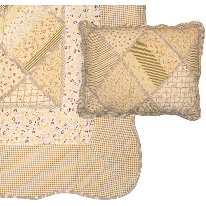 Clayre & Eef Q198.060 Colcha 180x250cm con Funda Cojín Patchwork Beige
