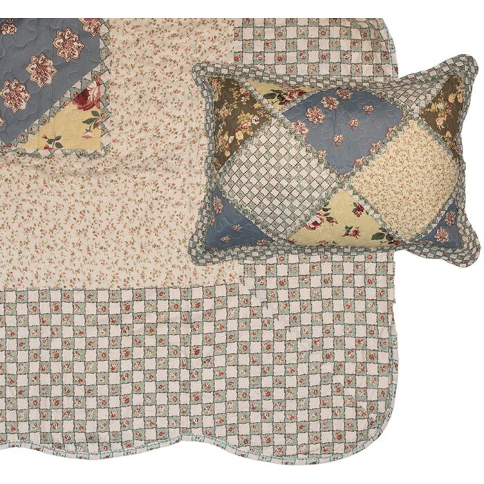 Clayre & Eef Q203.060 Colcha 180x250 cm con Funda Cojín 50x70 cm Vintage
