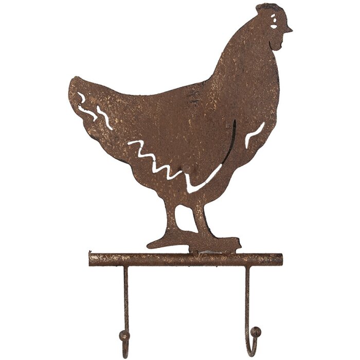 Clayre & Eef 6Y5667 Perchero de pared pollo estilo country hierro marrón 21x5x33 cm