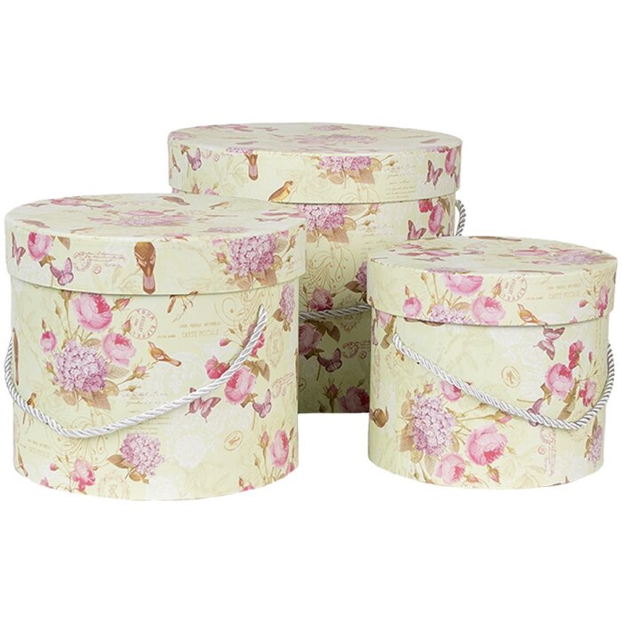 Clayre & Eef 66004 Sombrerera juego de 3 Ø 23/20/17 cm Floral Diseño Vintage