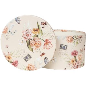 Clayre & Eef 66005 Set Caja Sombreros 3 Piezas Estampado Floral Beige Ø24/22/21 cm