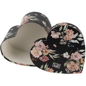 Clayre & Eef 66010 Juego de cajas de almacenaje en forma de corazón 3 piezas estampado floral negro