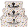Clayre & Eef 66011 Maleta Decorativa Set de 3 Flores Blancas 30x22x9/25x20x9/20x17x8 cm