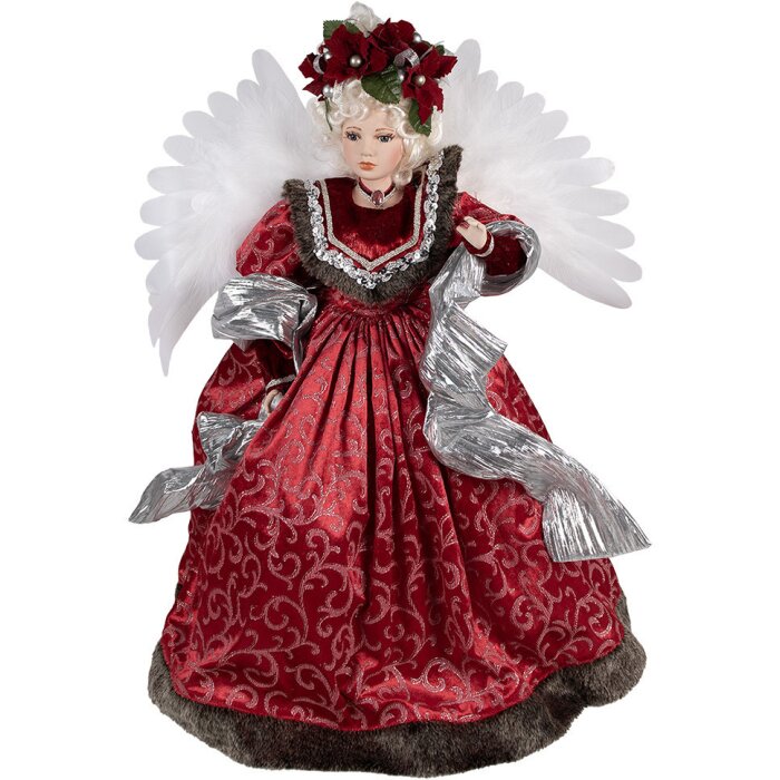 Clayre & Eef 50776 Decoración de Navidad Ángel Rojo Beige 50x30x65 cm