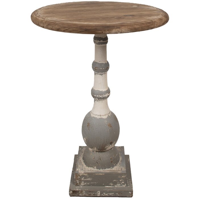 Clayre & Eef 5H0689 Mesa Auxiliar Redonda Madera Marrón Beige Ø 51x71 cm