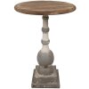 Clayre & Eef 5H0689 Mesa Auxiliar Redonda Madera Marrón Beige Ø 51x71 cm