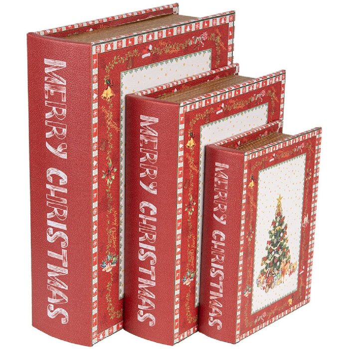 Clayre & Eef 65755 Juego de 3 cajas de almacenaje rojo-blanco 27x22x7 cm
