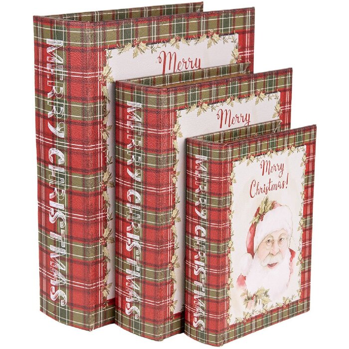 Clayre & Eef 65756 Juego de Cajas de Almacenaje Rojo Blanco 3 Tamaños Navidad MDF