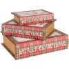 Clayre & Eef 65756 Juego de Cajas de Almacenaje Rojo Blanco 3 Tamaños Navidad MDF